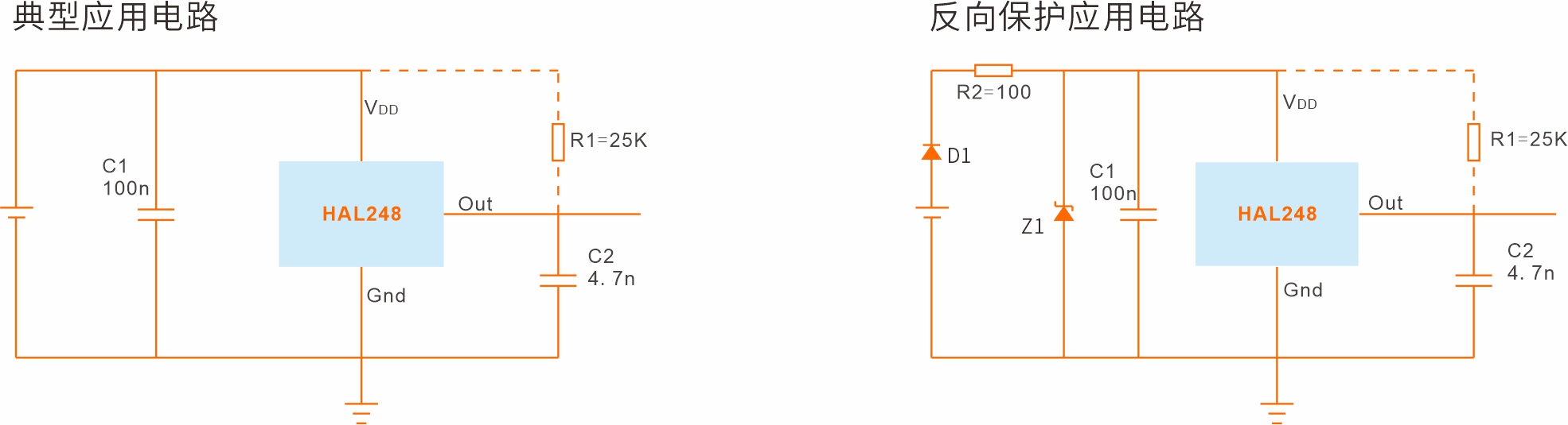 开漏输出霍尔开关应用电路图